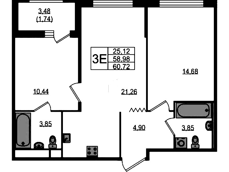 2-комнатная квартира 60.72 м², 11/12 эт., ЖК «UP! Квартал Воронцовский»
